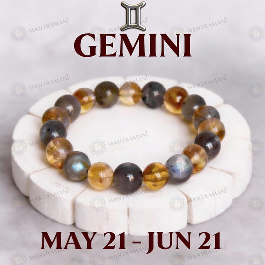 Gemini Zodiac Birthstone Crystal Bracelet- 8 mm- Mithun Rashi Crystal Bracelet - MantraMani® Authentic Vedic Gemstone