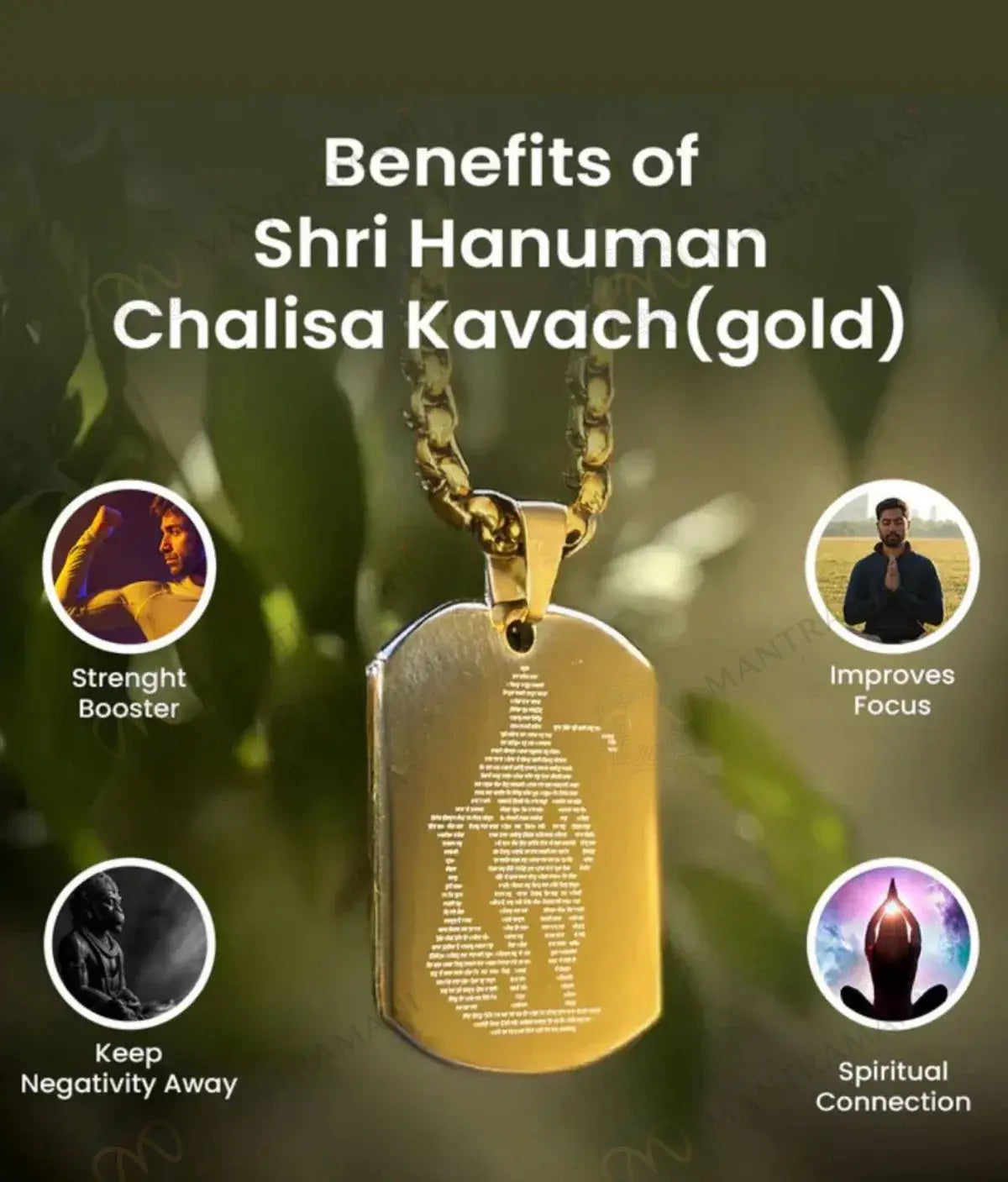 MantraMani® Shree Hanuman Chalisa Pendant BLACK-GOLD-SILVER
