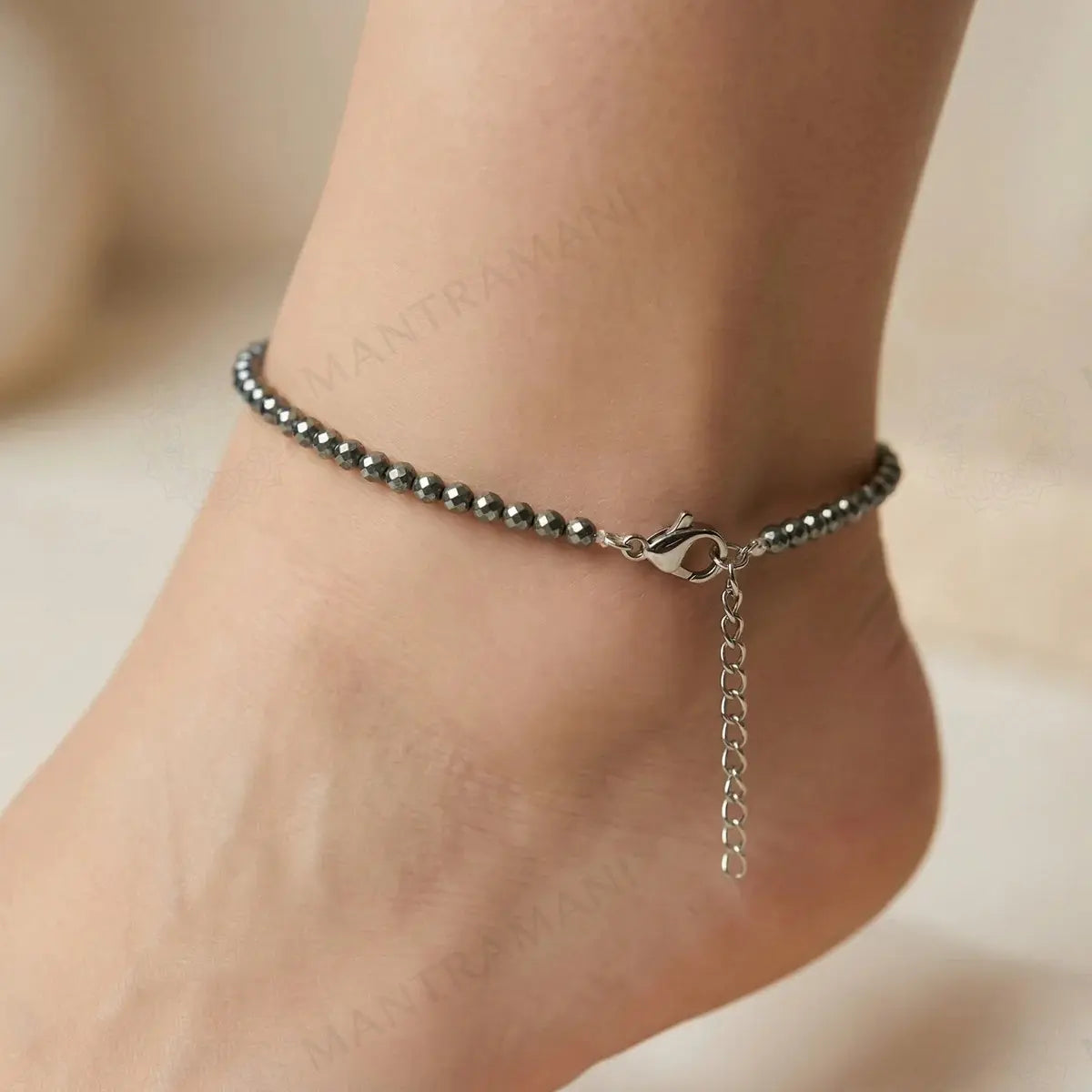 MantraMani® Hematite Anklet: Stone Of Mind & Protect from Psychic Attack