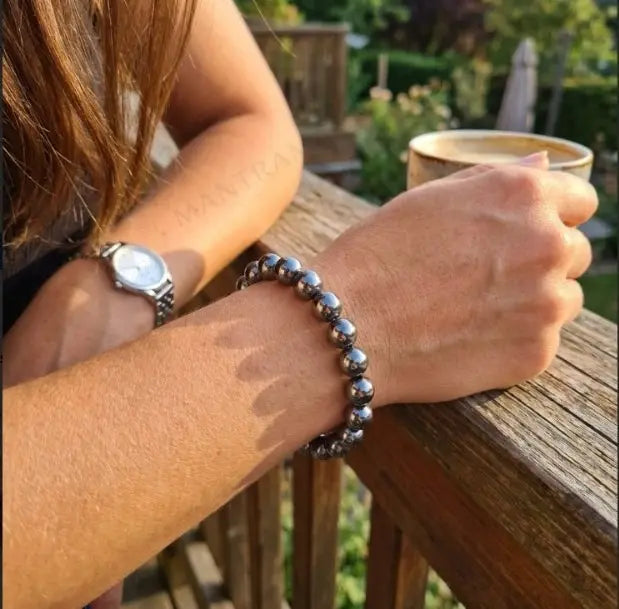 MantraMani® Hematite Bracelet – Grounding, Protection & Mental Clarity