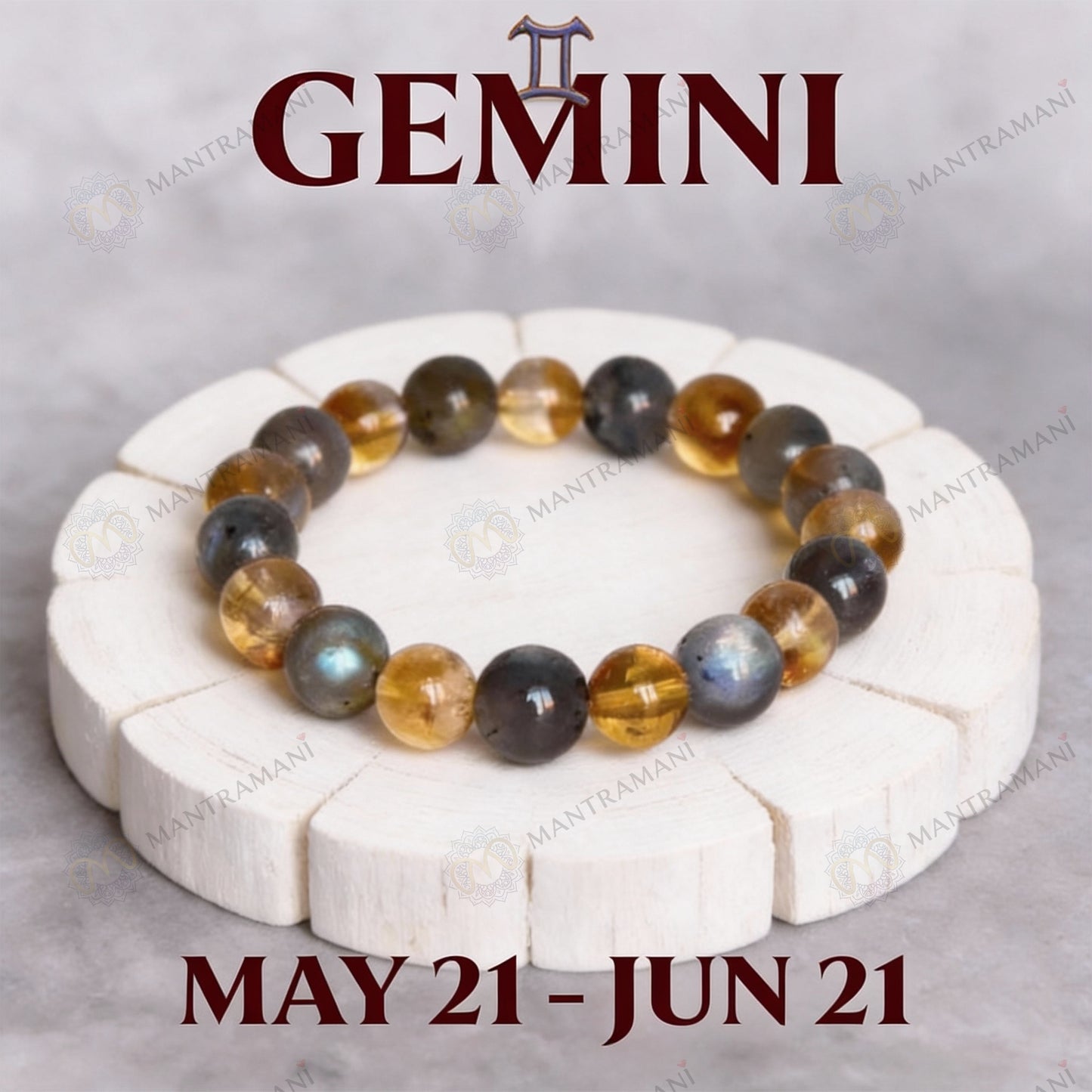 MantraMani® Gemini Zodiac Birthstone Crystal Bracelet- 8 mm- Mithun Rashi Crystal Bracelet