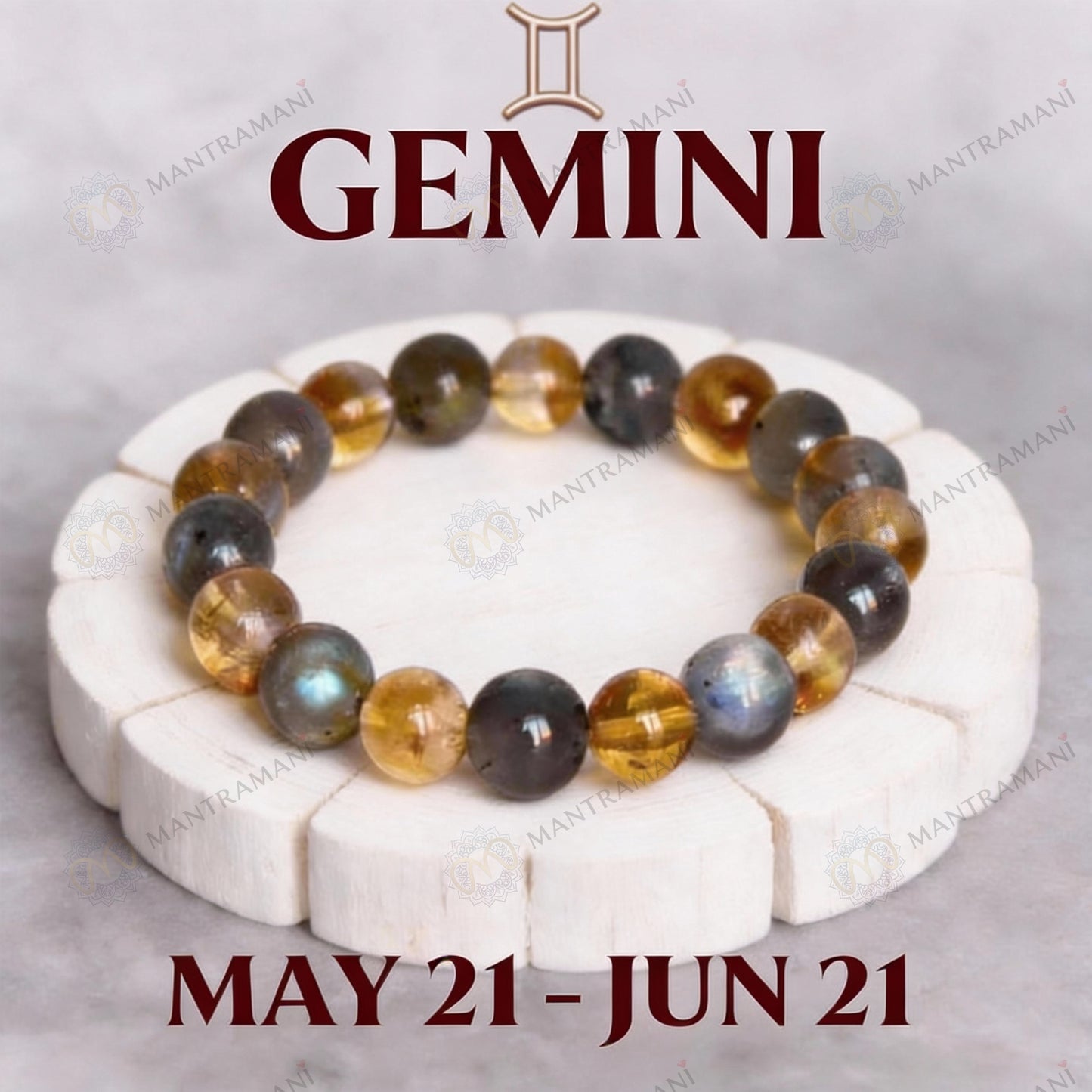 MantraMani® Gemini Zodiac Birthstone Crystal Bracelet- 8 mm- Mithun Rashi Crystal Bracelet