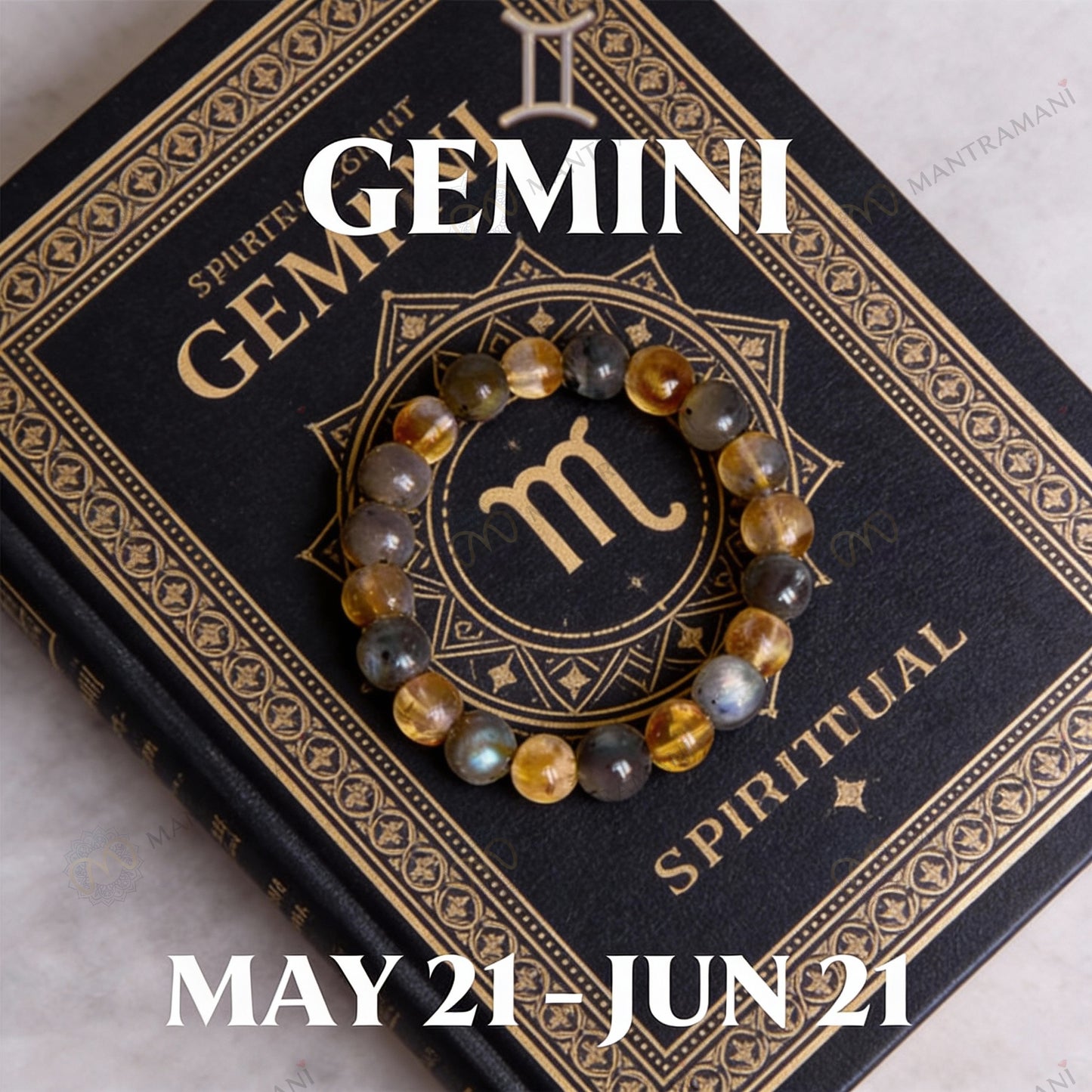 MantraMani® Gemini Zodiac Birthstone Crystal Bracelet- 8 mm- Mithun Rashi Crystal Bracelet