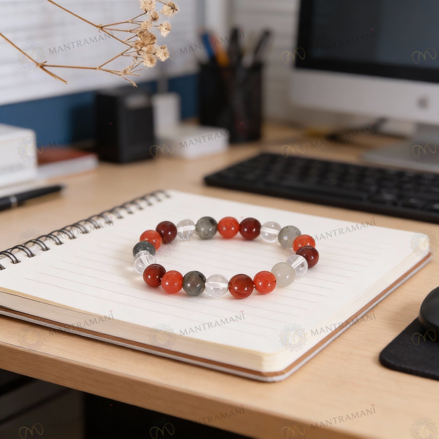 Aries Zodiac Birthstone Crystal Bracelet- 8 mm- Mesh Rashi Crystal Bracelet