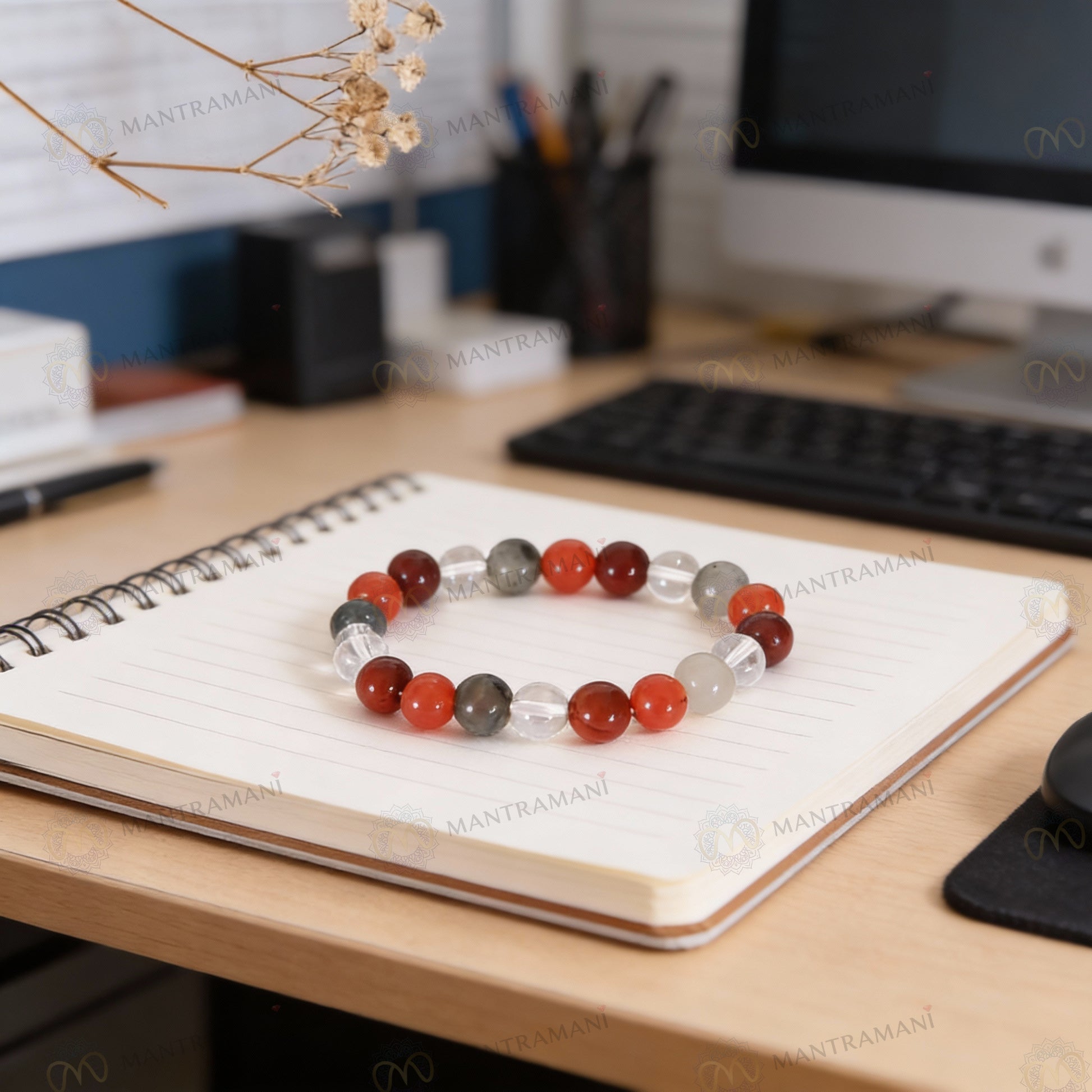 Aries Zodiac Birthstone Crystal Bracelet- 8 mm- Mesh Rashi Crystal Bracelet