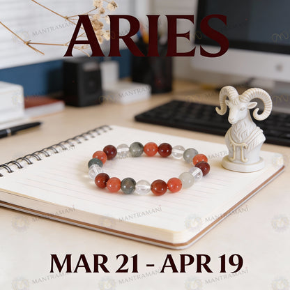 Aries Zodiac Birthstone Crystal Bracelet- 8 mm- Mesh Rashi Crystal Bracelet