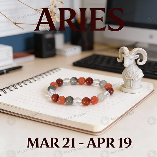 Aries Zodiac Birthstone Crystal Bracelet- 8 mm- Mesh Rashi Crystal Bracelet - MantraMani® Authentic Vedic Gemstone
