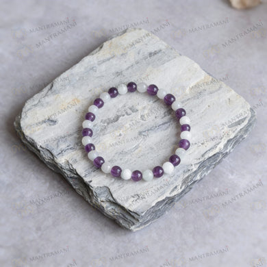 MantraMani® Aquarius Zodiac Birthstone Crystal Bracelet- 8 mm- Kumbh Rashi Crystal Bracelet