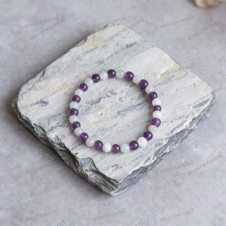 MantraMani® Aquarius Zodiac Birthstone Crystal Bracelet- 8 mm- Kumbh Rashi Crystal Bracelet
