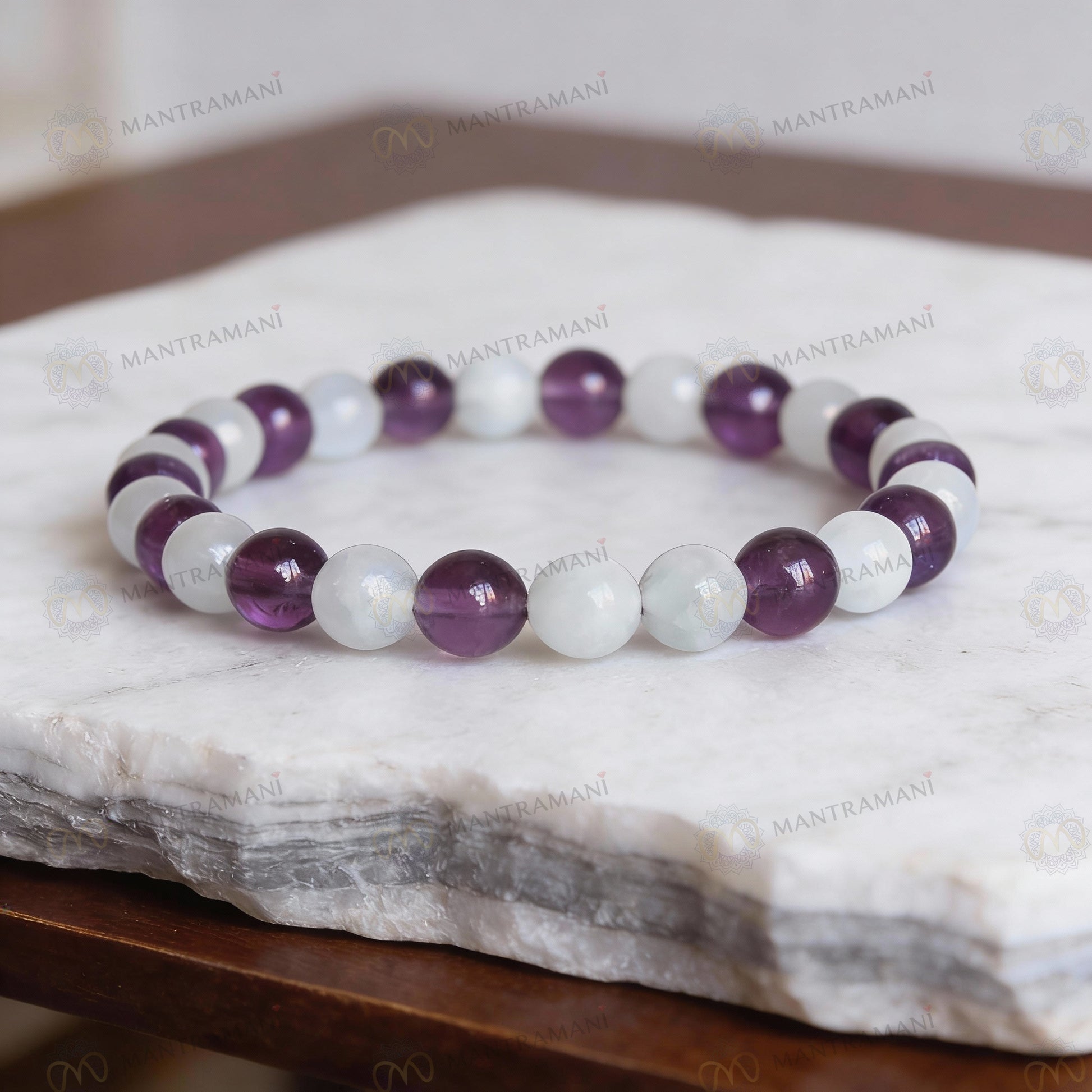 Aquarius Zodiac Birthstone Crystal Bracelet- 8 mm- Kumbh Rashi Crystal Bracelet