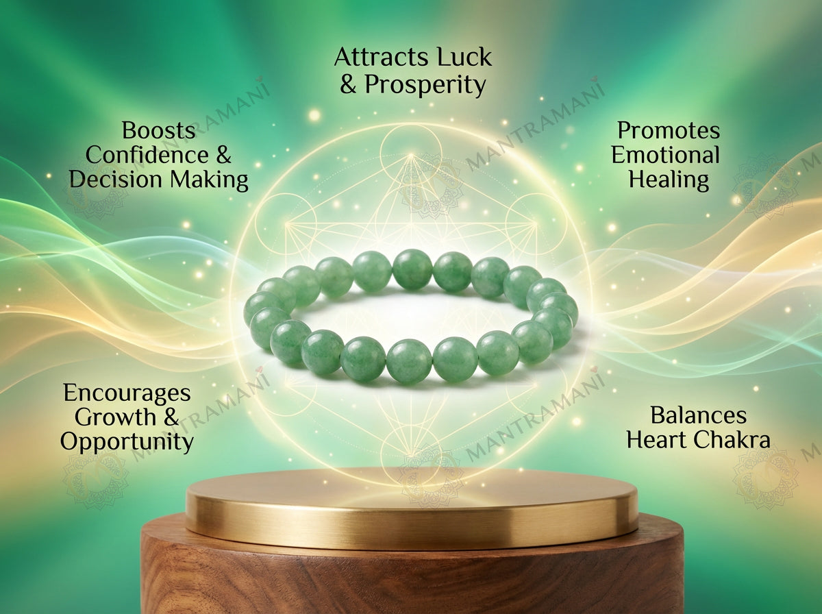 MantraMani® FortuneFlow™ Green Aventurine Bracelet for Luck, Wealth & Emotional Healing | Natural Non-Treated Crystal Beads | Heart Chakra, Focus & Opportunity Bracelet for Men & Women