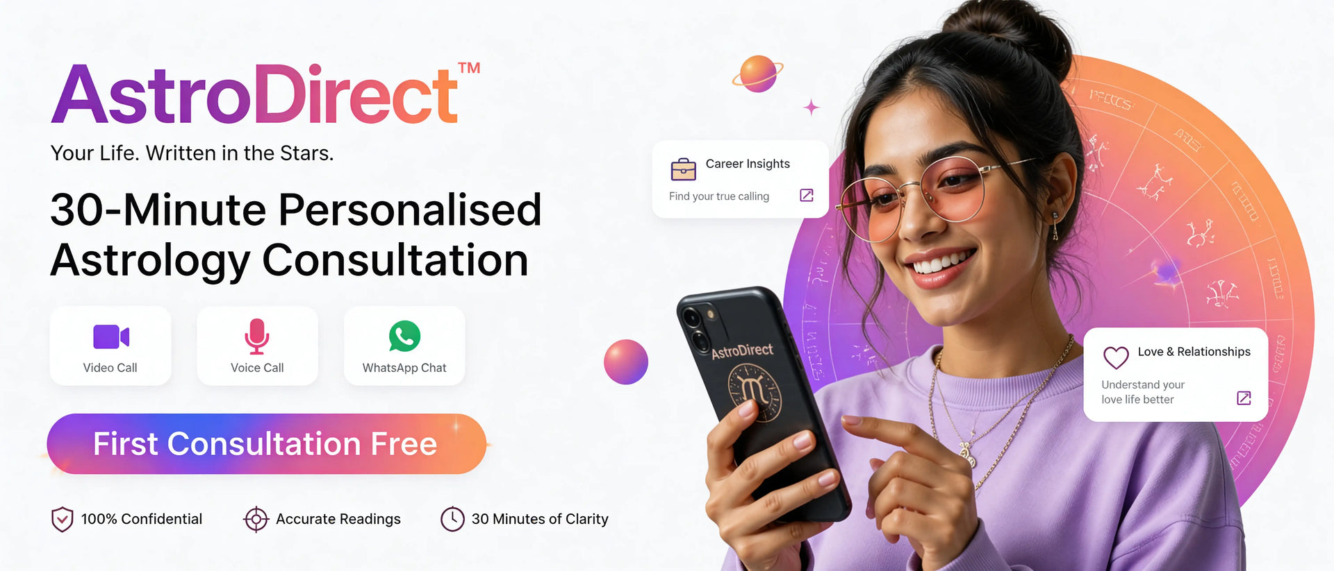 AstroDirect- Astrology Consultation service from MantraMani. 1st Consultation FREE