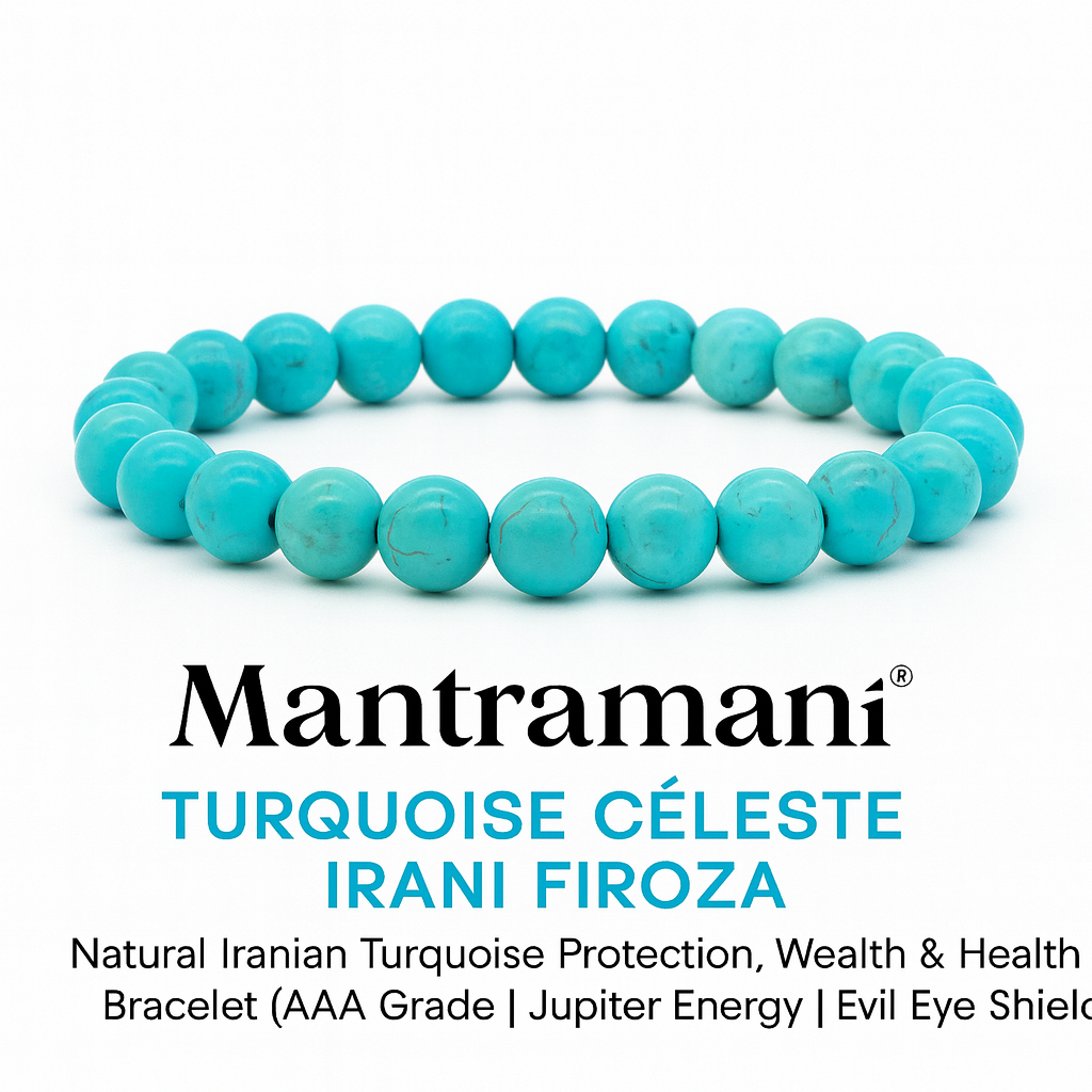 Turquoise Céleste Irani Firoza – Natural Iranian Turquoise Protection, Wealth & Health Bracelet (AAA Grade | Jupiter Energy | Evil Eye Shield)