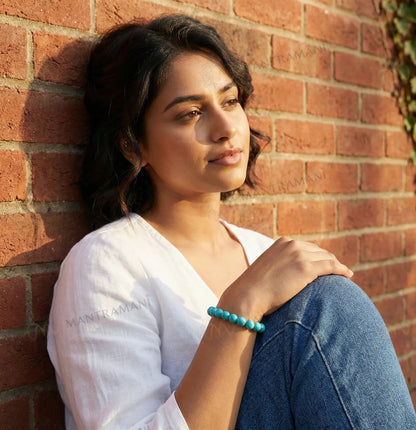 MantraMani® Firoza Turquoise Bracelet — Success Activation • Mental Calm • Aura Protection | Certified Natural Stone