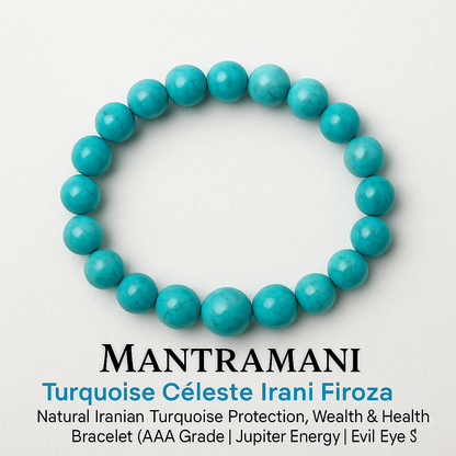 Turquoise Céleste Irani Firoza – Natural Iranian Turquoise Protection, Wealth & Health Bracelet (AAA Grade | Jupiter Energy | Evil Eye Shield)