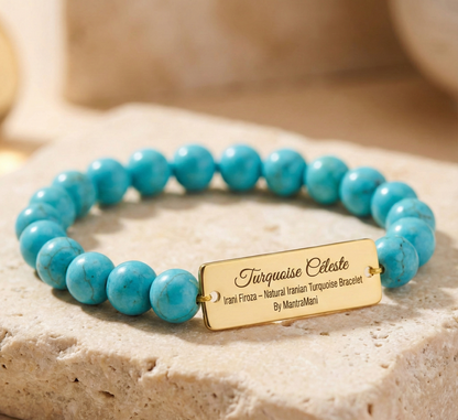 Turquoise Céleste Irani Firoza – Natural Iranian Turquoise Protection, Wealth & Health Bracelet (AAA Grade | Jupiter Energy | Evil Eye Shield)