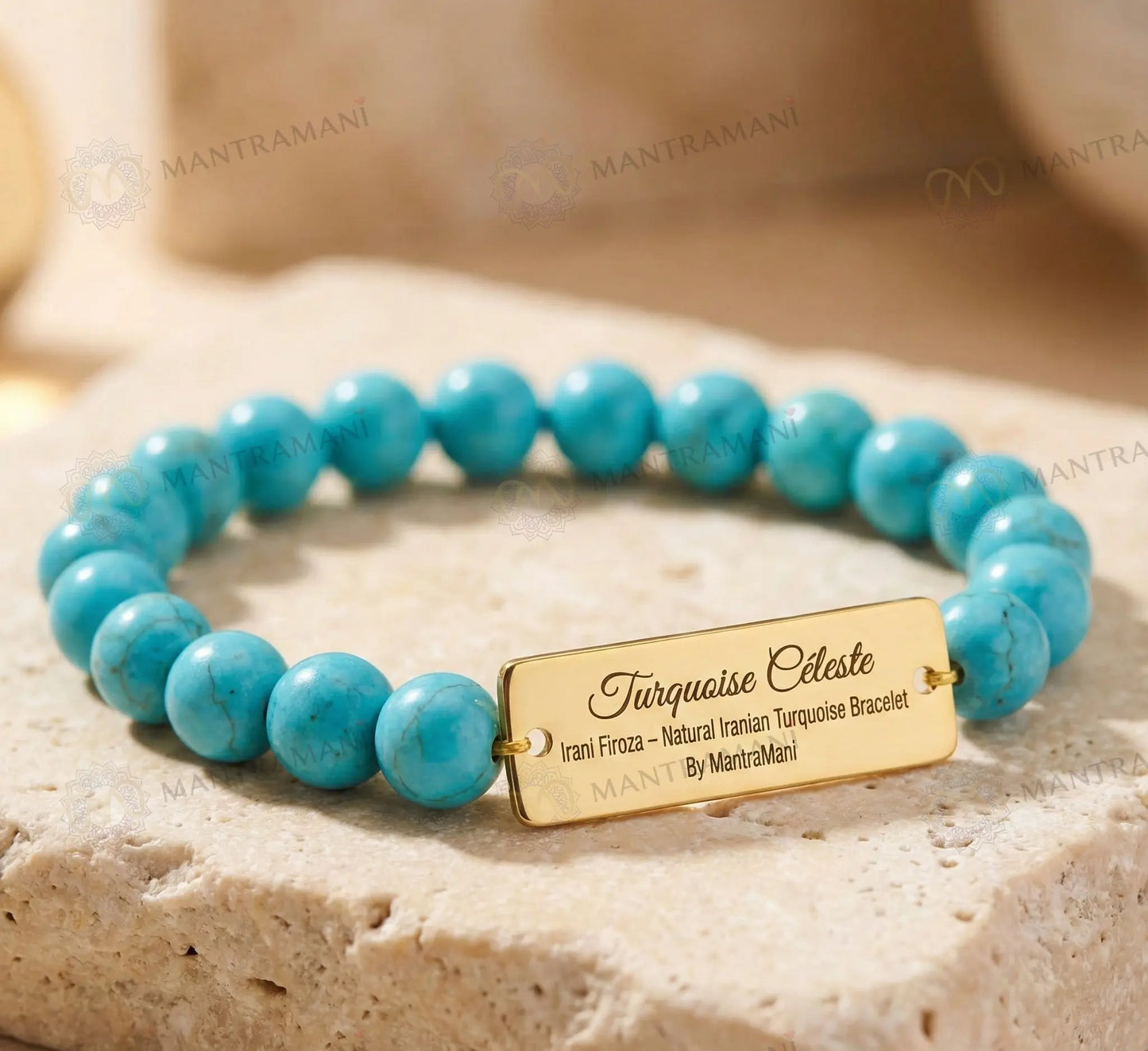 MantraMani® Turquoise Céleste Irani Firoza – Natural Iranian Turquoise Protection, Wealth & Health Bracelet (AAA Grade | Jupiter Energy | Evil Eye Shield)