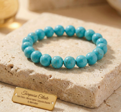Turquoise Céleste Irani Firoza – Natural Iranian Turquoise Protection, Wealth & Health Bracelet (AAA Grade | Jupiter Energy | Evil Eye Shield)