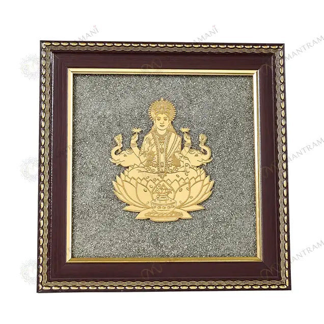 MantraMani® Goddess of Wealth & Fortune Gajalakshmi Raw Pyrite Frame with FREE Raw Pyrite Stone