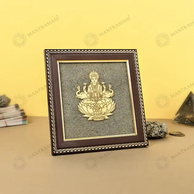 MantraMani® Goddess of Wealth & Fortune Gajalakshmi Raw Pyrite Frame with FREE Raw Pyrite Stone