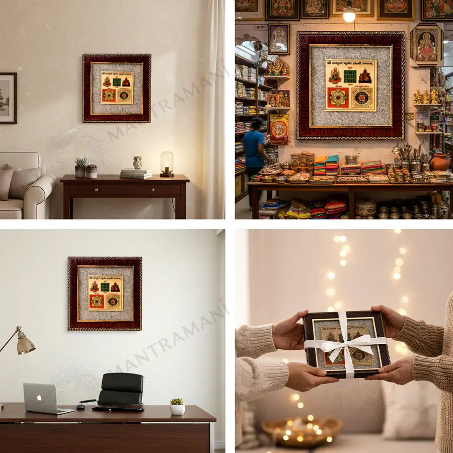 MantraMani® Shree Sampurna Lakshmi Ganesh Yantra Pyrite Frame
