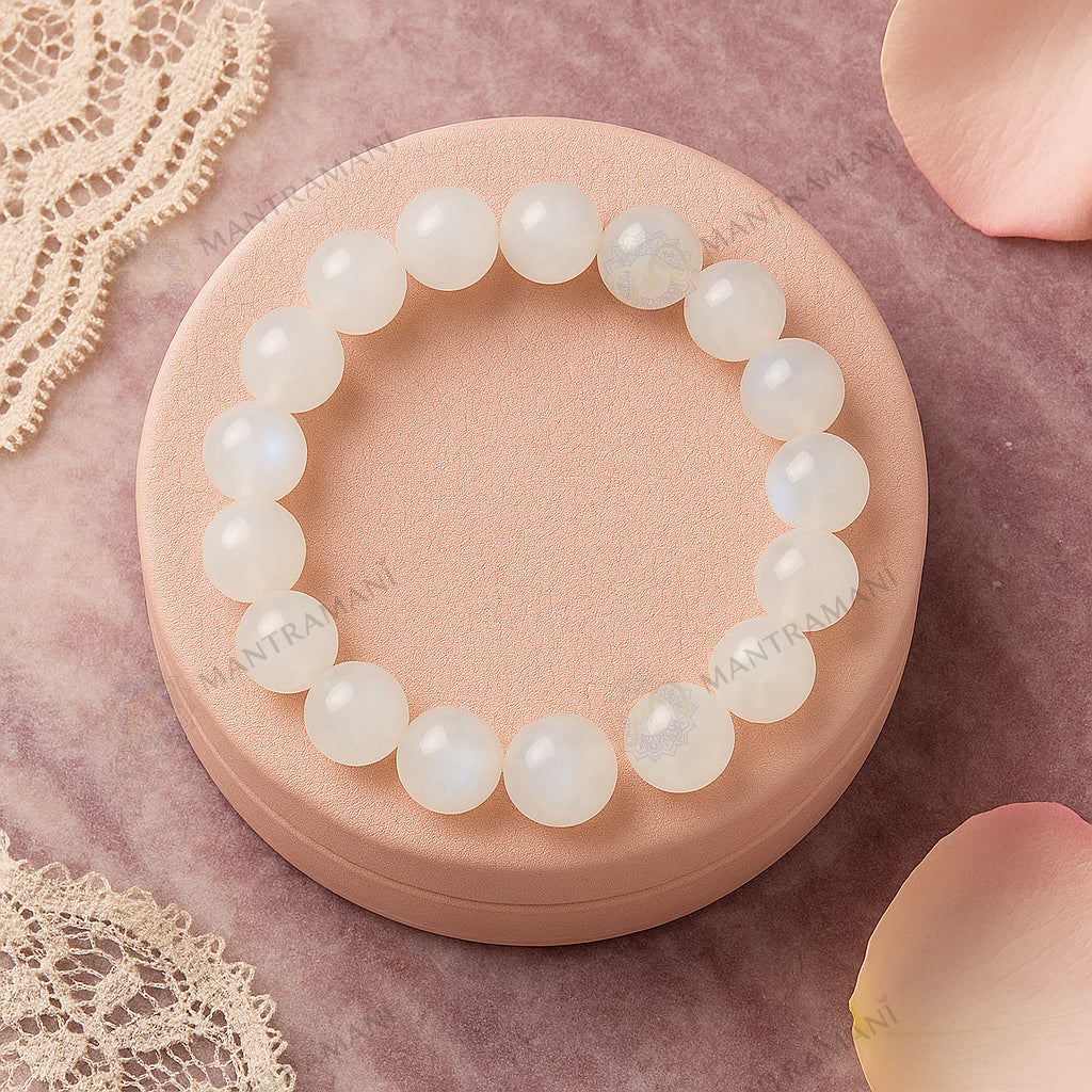 MantraMani® Lunar Grace™ – Signature Moonstone Bracelet for Women | Feminine Energy, Fertility Support & Hormonal Balance | Calm, Clarity, Emotional Healing & Inner Peace