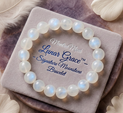 MantraMani Lunar Grace™ – Signature Moonstone Bracelet for Women | Feminine Energy, Fertility Support & Hormonal Balance | Calm, Clarity, Emotional Healing & Inner Peace