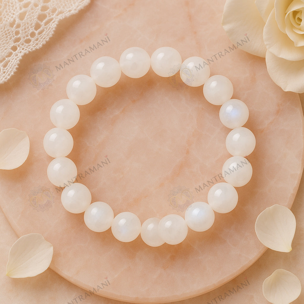 MantraMani® Lunar Grace™ – Signature Moonstone Bracelet for Women | Feminine Energy, Fertility Support & Hormonal Balance | Calm, Clarity, Emotional Healing & Inner Peace