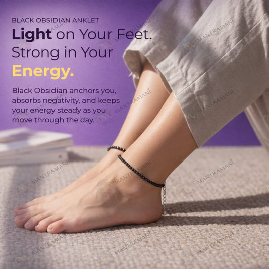 MantraMani® Black Obsidian Anklet: Shield Against Psychic Attacks - MantraMani® Authentic Vedic Gemstone