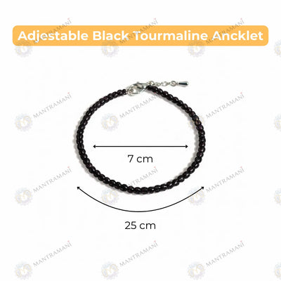 MantraMani® Black Tourmaline Anklet - Protection, Grounding, Energy Shield, Nazar and Evil eye for Anklet