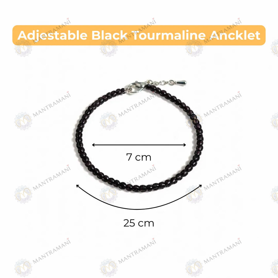MantraMani® Black Tourmaline Anklet - Protection, Grounding, Energy Shield, Nazar and Evil eye