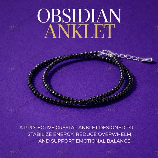 MantraMani® Black Obsidian Anklet: Shield Against Psychic Attacks