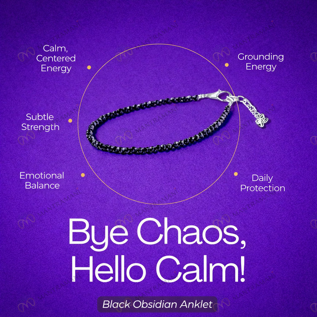 MantraMani® Black Obsidian Anklet – For energy cleansing, balance & defense