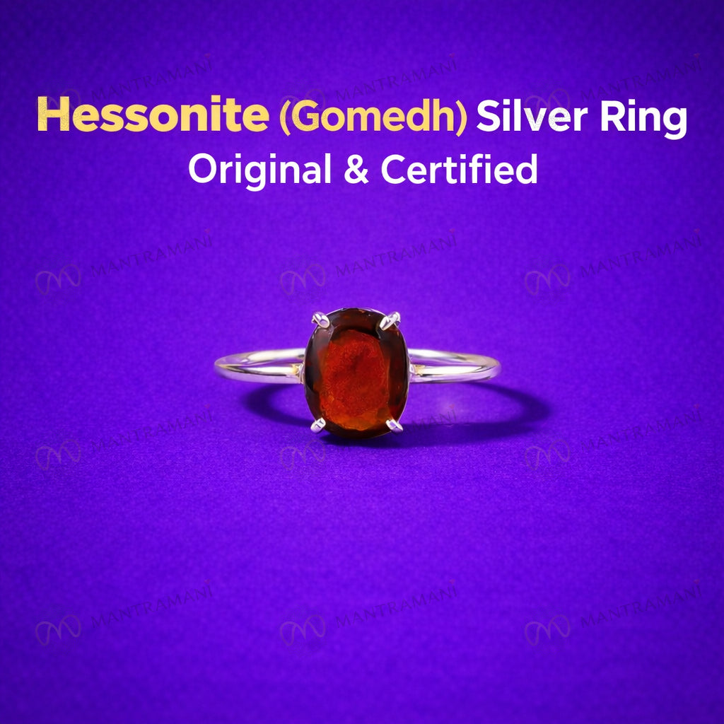 MantraMani® Silver Hessonite Faceted Ring- Oval (Adjustable)