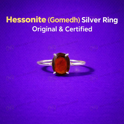 MantraMani® Silver Hessonite Faceted Ring- Oval (Adjustable)