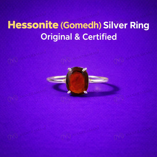 MantraMani® Silver Hessonite Faceted Ring- Oval (Adjustable) - MantraMani® Authentic Vedic Gemstone