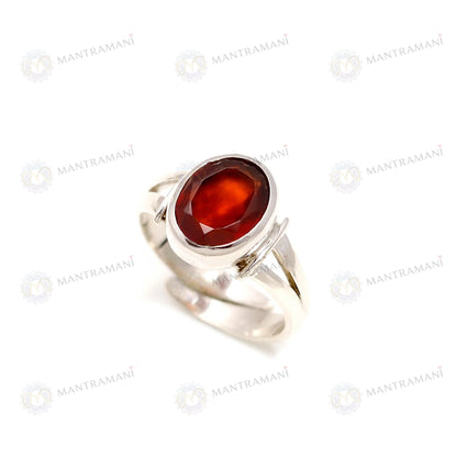 MantraMani® Silver Hessonite Faceted Ring- Oval (Adjustable)