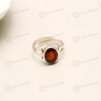 MantraMani® Silver Hessonite Faceted Ring- Oval (Adjustable)