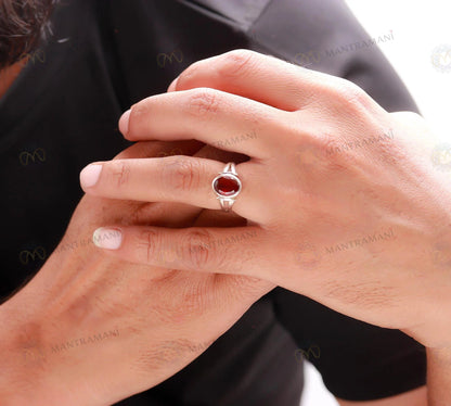 MantraMani® Silver Hessonite Faceted Ring- Oval (Adjustable)