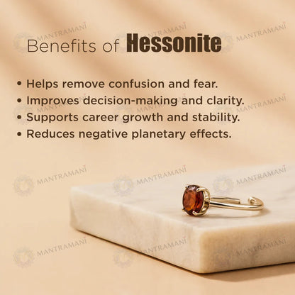 MantraMani® Silver Hessonite Faceted Ring- Oval (Adjustable)