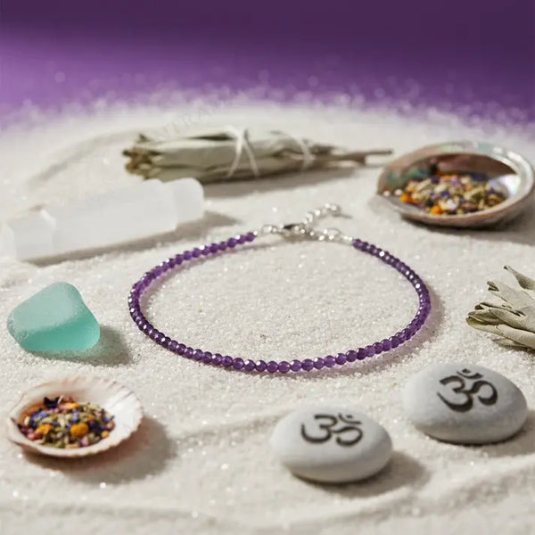 MantraMani® Amethyst Anklet - Spiritual, Protection, Peace, Healing Energy