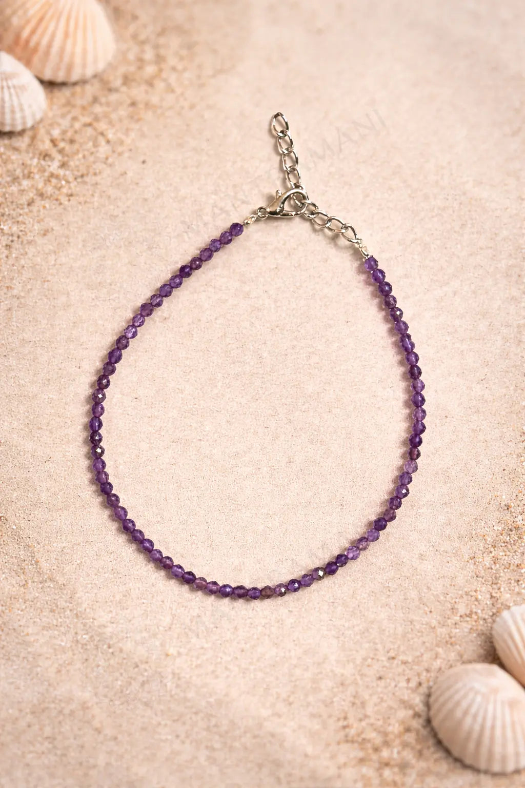 MantraMani® Divine Aura Amethyst Anklet 3mm – For intuition, balance & spiritual harmony