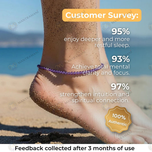 MantraMani® Amethyst Anklet : Gateway to Tranquility and Spiritual Insight
