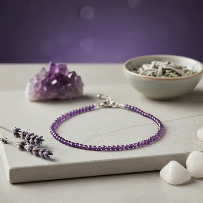 MantraMani® Amethyst Anklet - Spiritual, Protection, Peace, Healing Energy
