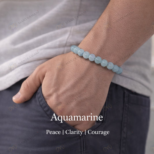 MantraMani® Himalayan Aquamarine Bracelet For Tranquility - MantraMani® Authentic Vedic Gemstone