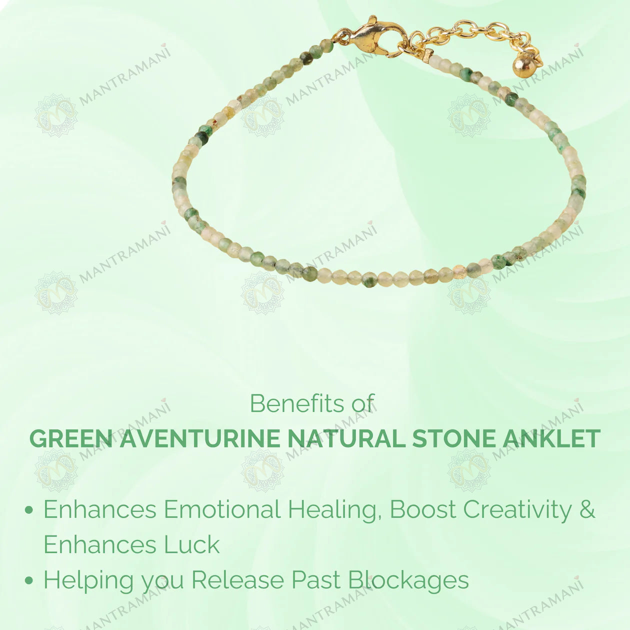 MantraMani® Green Aventurine Anklet : Boost Prosperity & Growth