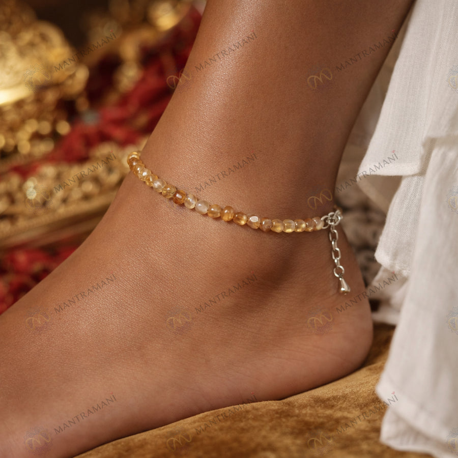 MantraMani® Sunfire Citrine Anklet 3mm – For motivation, courage & abundance