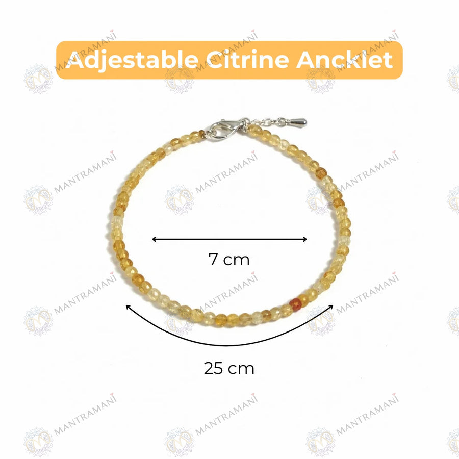 MantraMani® Sunfire Citrine Anklet 3mm – For motivation, courage & abundance