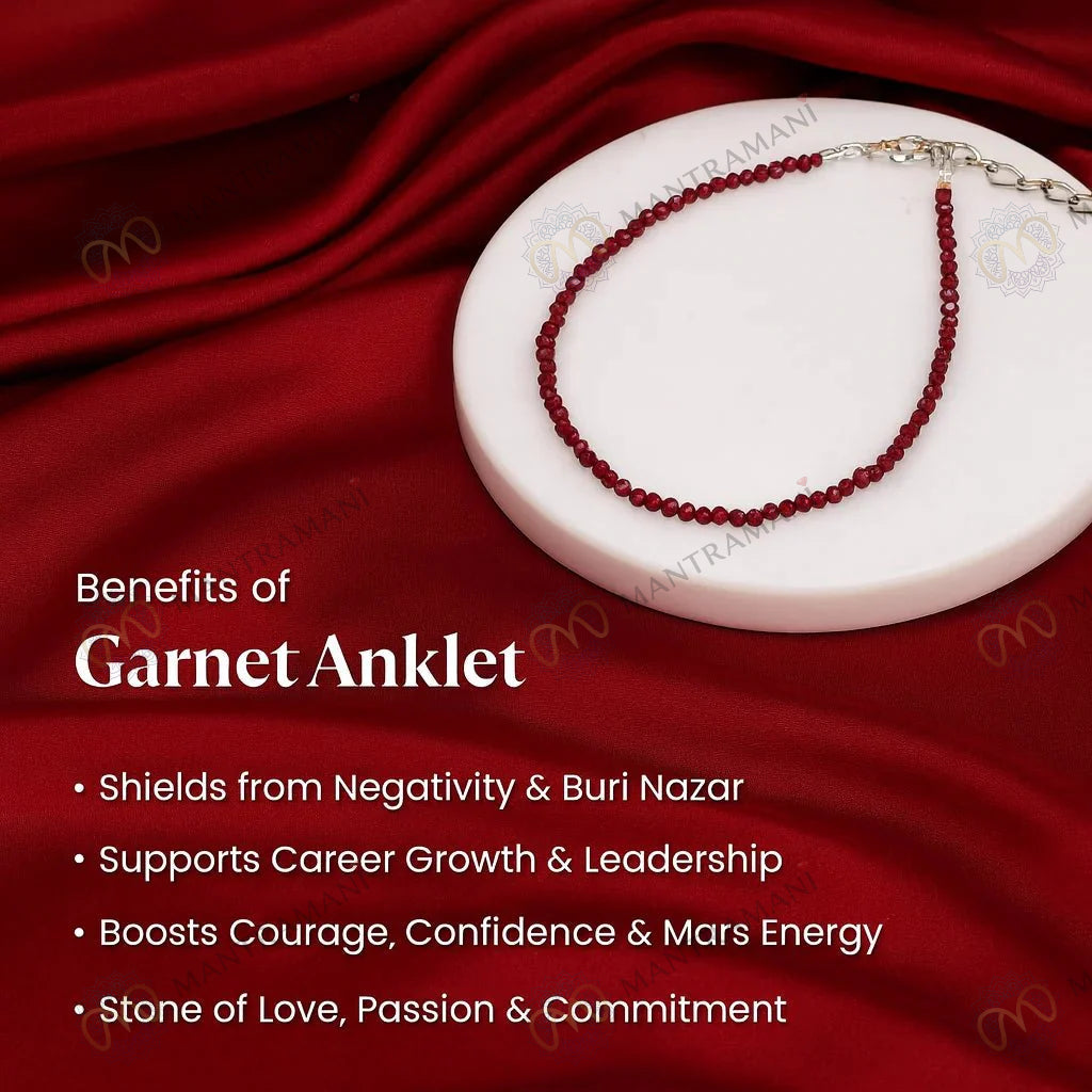 MantraMani® Eternal Love Garnet Anklet 3mm – For devotion, compassion & heart healing