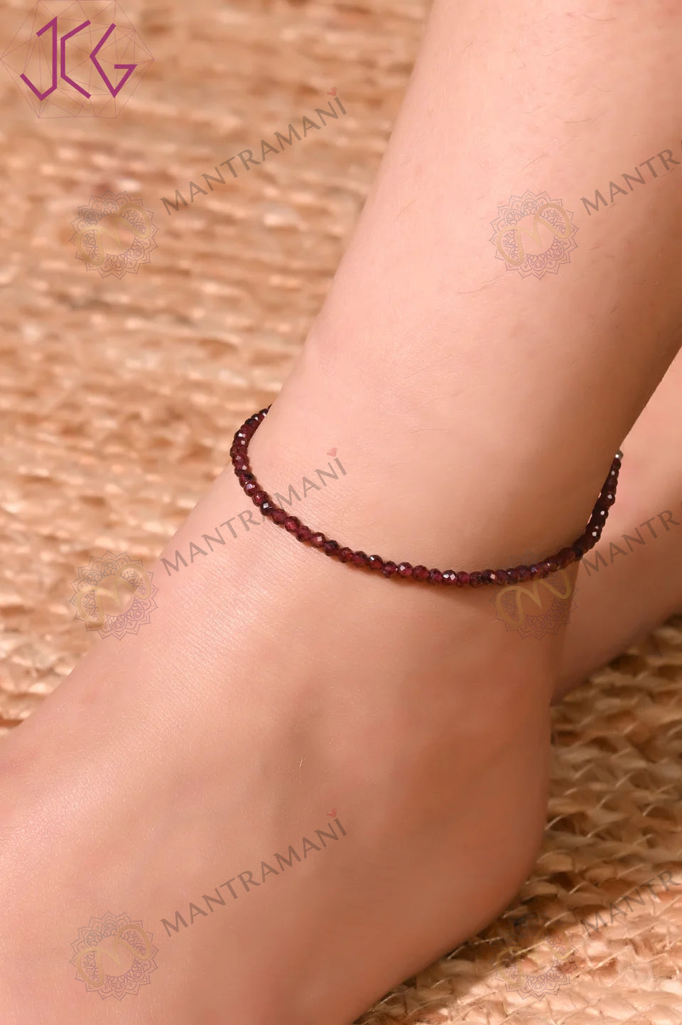 MantraMani® Eternal Love Garnet Anklet 3mm – For devotion, compassion & heart healing